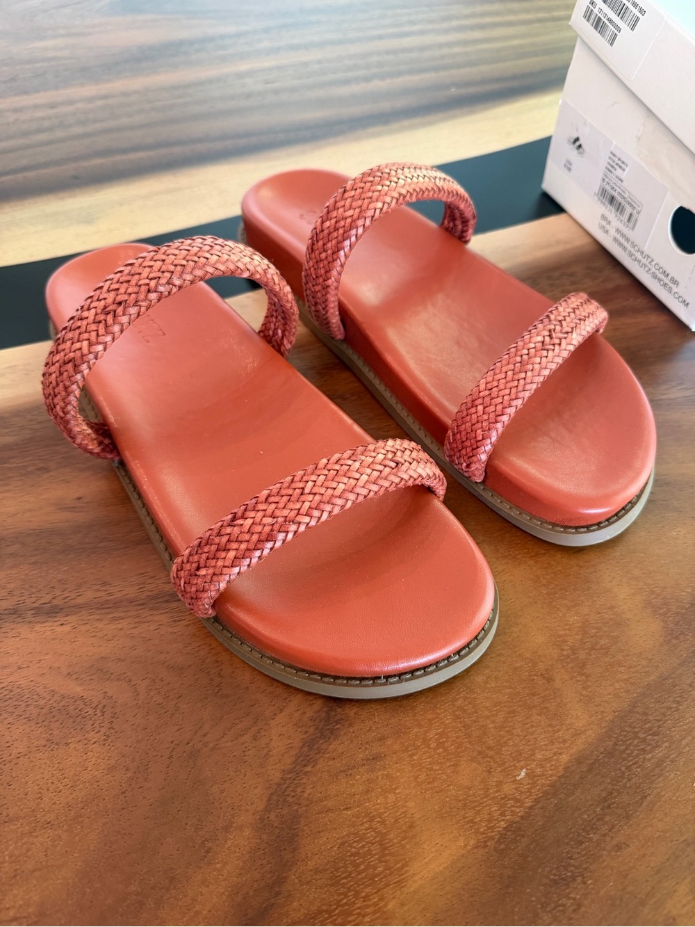 SCHUTZ Braided Double-Strap Slide Sandals in Sunset Ochre